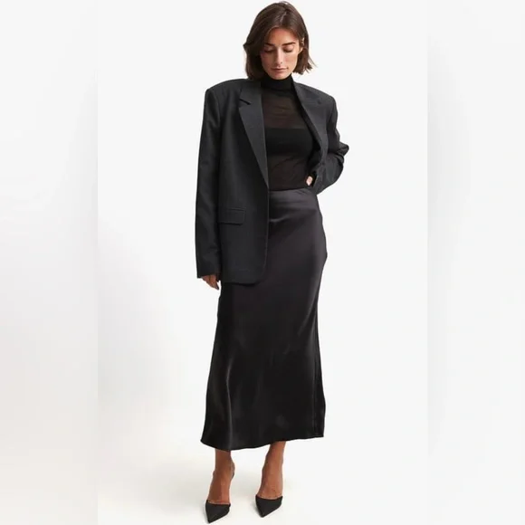 Na-kd Satin Boho Festival Rock Office Minimalist Gothic Midi Skirt Black 38 8 M - Picture 3 of 9